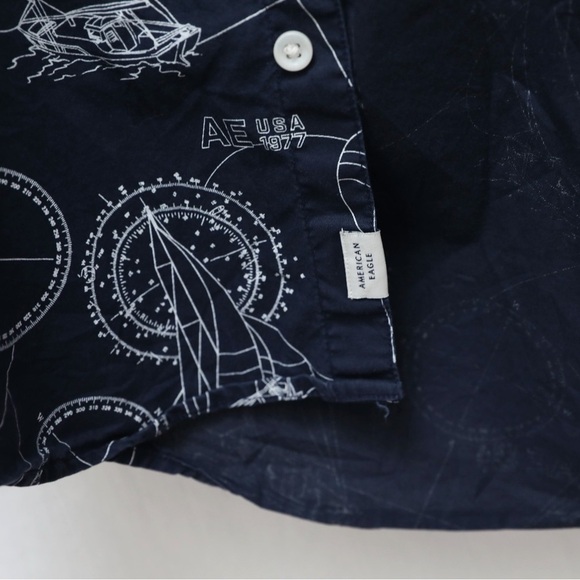 American Eagle Nautical print shortsleeve men's shirt navy blue L Large cotton - Picture 6 of 10